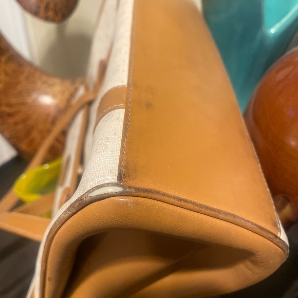 1980S GUCCI BAG GG CANVAS & LEATHER HANDBAG SATCHEL W TOP HANDLES - Picture 3 of 15